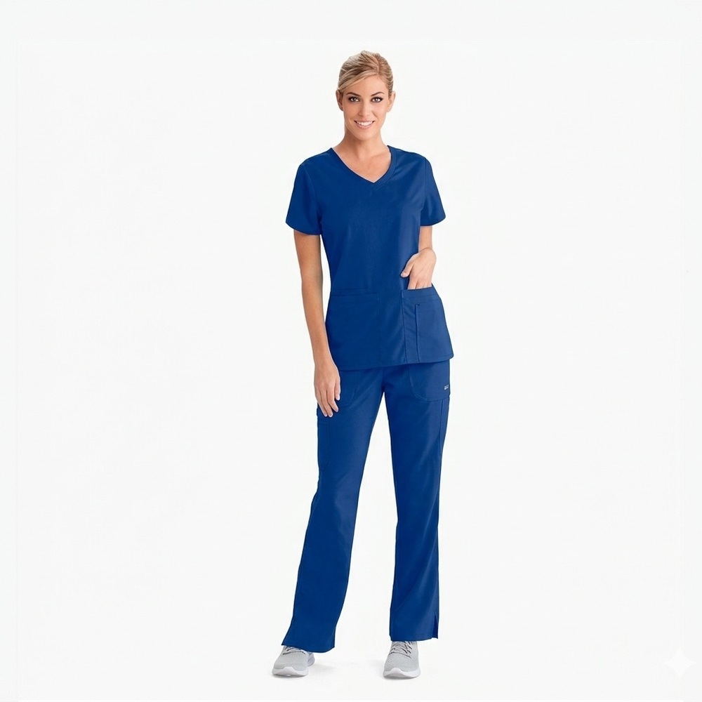 Grey's Anatomy Women's Active 3-Pocket Pant & Cora Scrub Top Set Galaxy Blue S